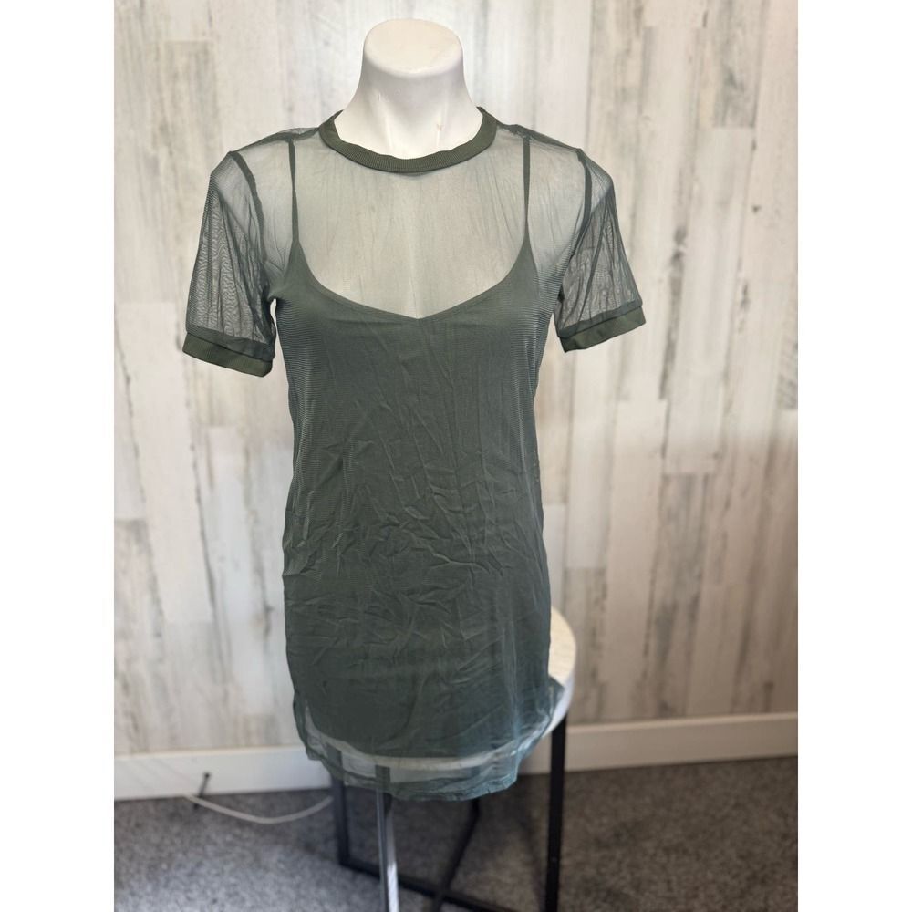 Forever 21 Olive Green Mesh Overlay Mini Dress Set Women’s Small